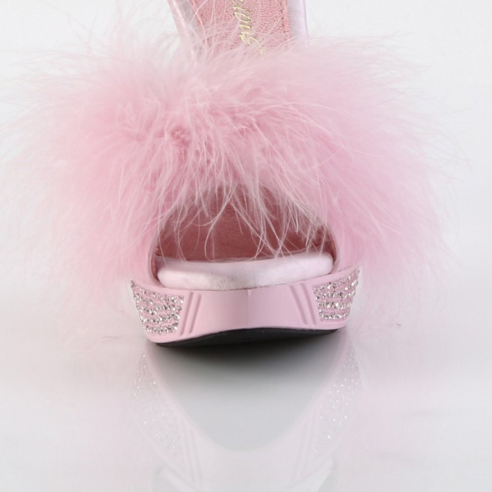 Rhinestone Marabou Mules High Heel Shoes - Picture 4 of 5